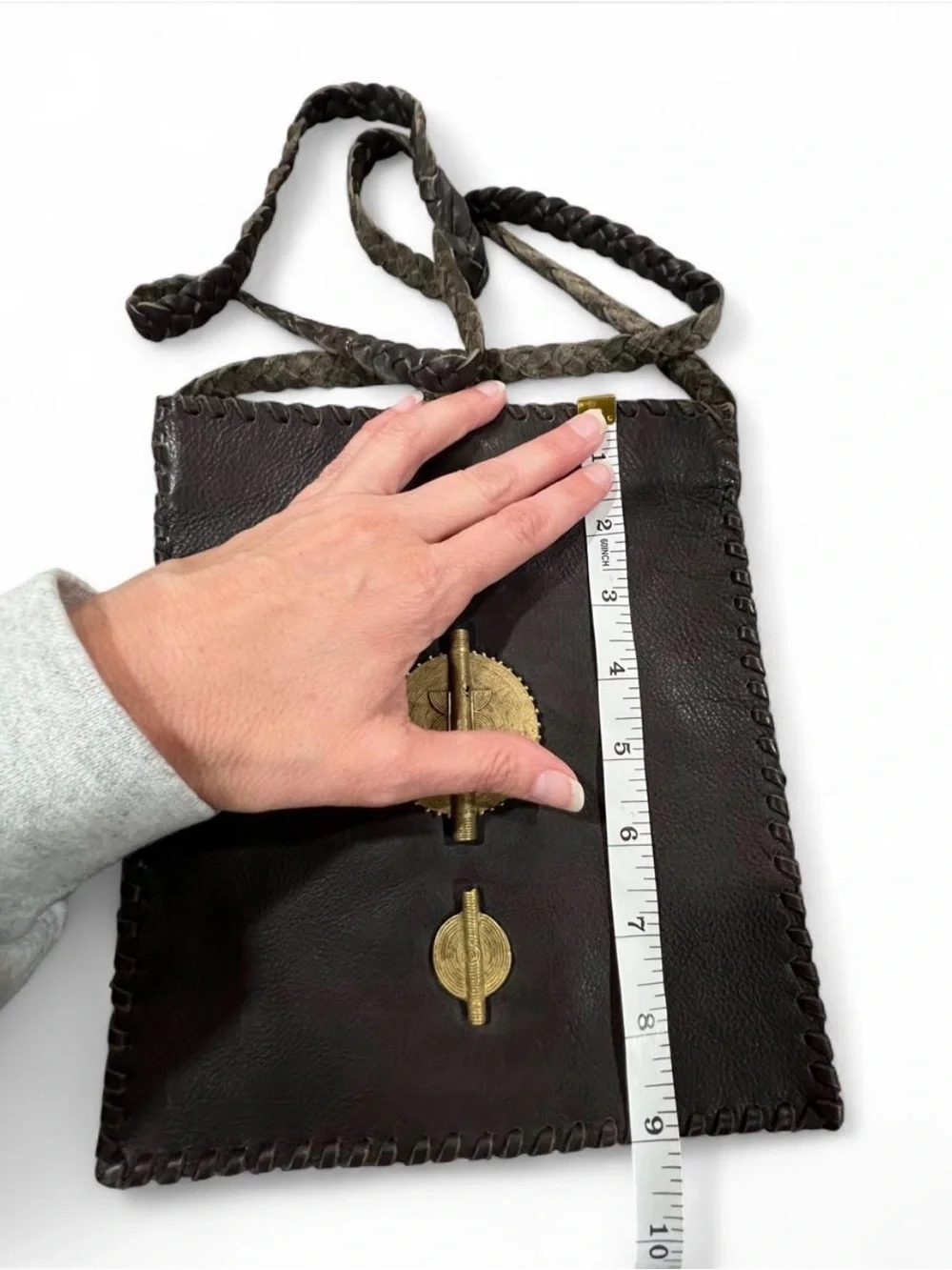 Brown Leather Crossbody Bag with Baule Sun Beads